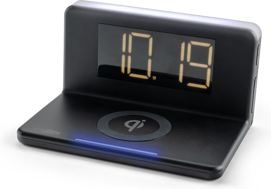Caliber HCG018QI/B - Wekker met draadloos laden en groot scherm - Zwart