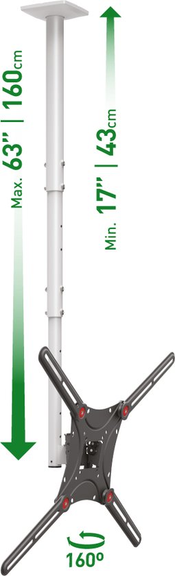 Barkan - Plafondbeugel 13 inch - 75 inch/33cm - 191cm - Vlak/Gebogen TV - Kijkhoek, Uittrekbaar, Draaibaar + Kantelbaar