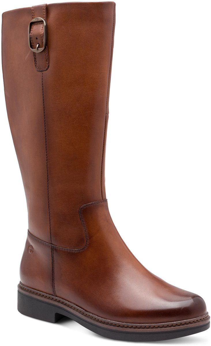 kniehoge laars, bruin leer, kniehoogte, riemsluiting, luxe laars