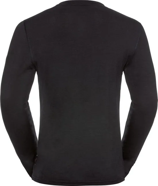 Odlo  - Maat XL - Suw Top Crew Neck L/S Natural 100% Merino Warm Heren Thermoshirt - Black