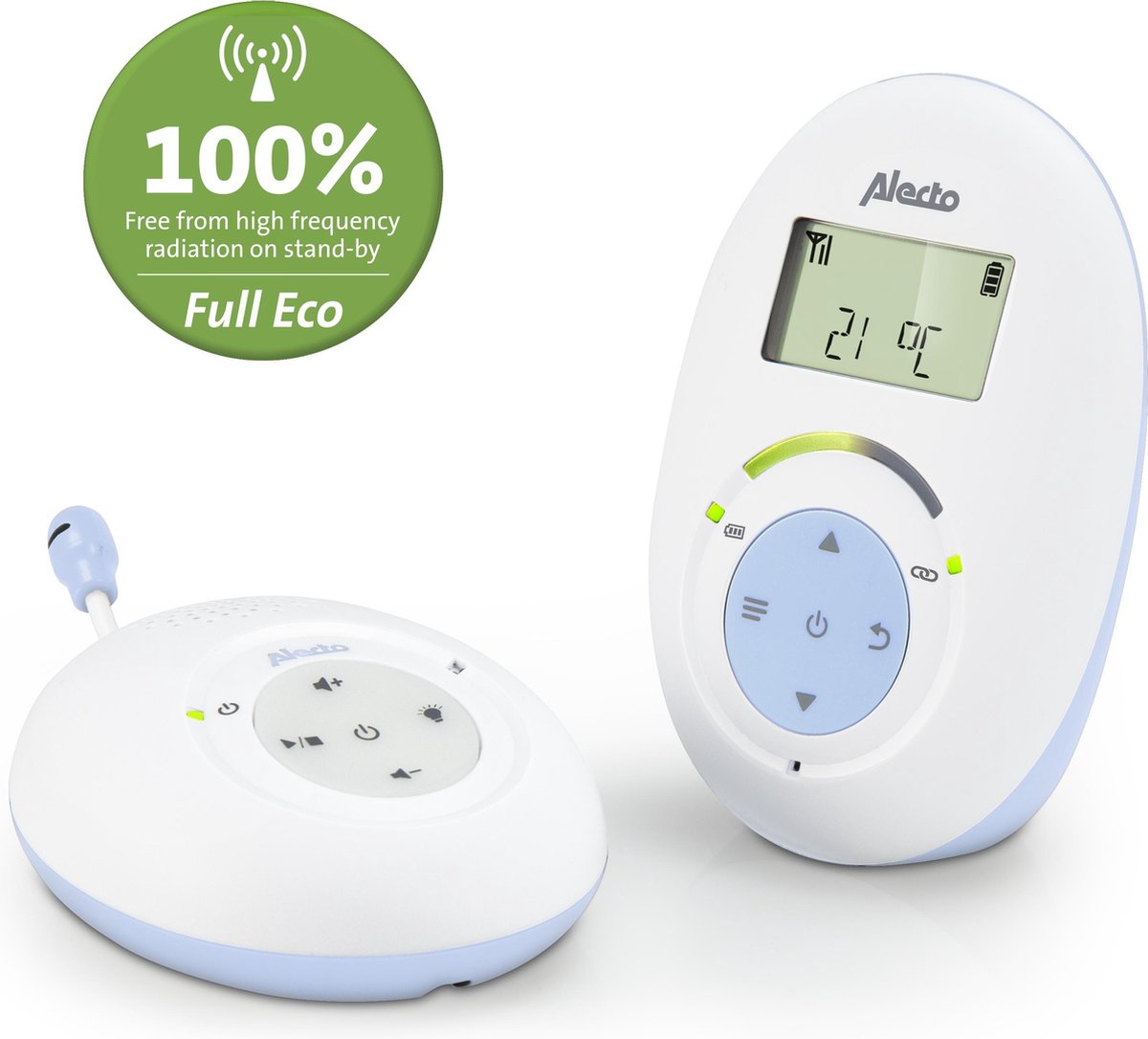 Alecto DBX-112 - Full Eco DECT Babyfoon met Display - Wit/Blauw