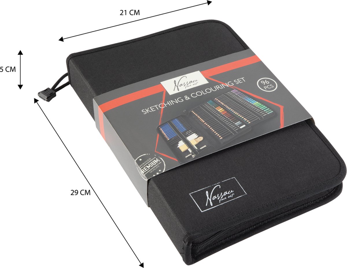 Nassau Fine Art Professionele Schets- en Tekenset  96-delig - Schetspotloden - houtskool - Kleurpotl