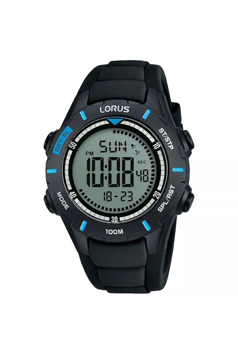 digitale klok, sporthorloge, rubberen band, zwart, 100m waterdicht