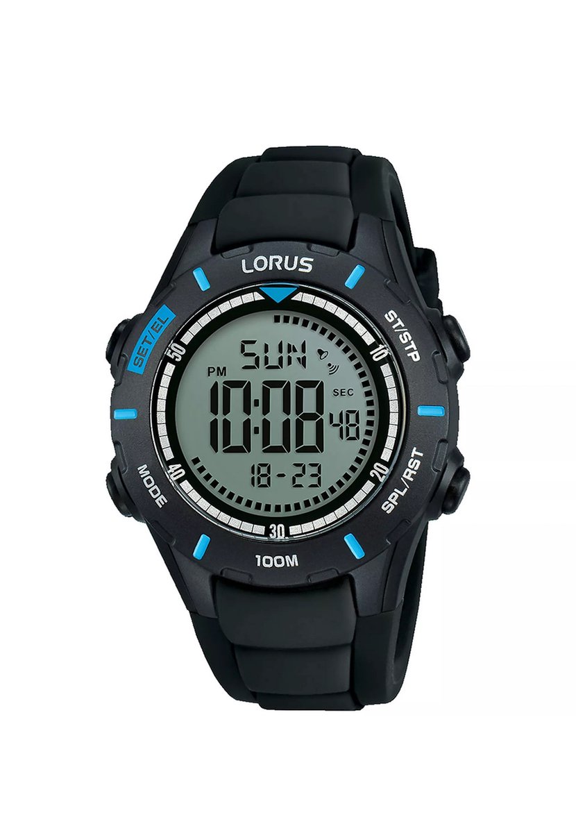 digitale klok, sporthorloge, rubberen band, zwart, 100m waterdicht