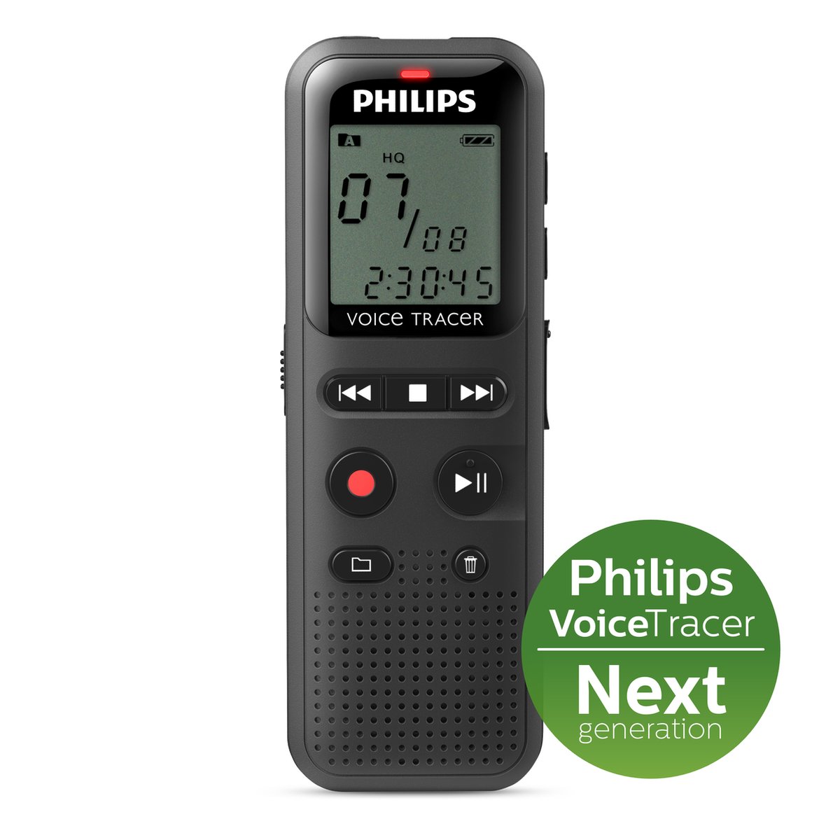 digitaalrecord, voice tracer, spraakrecorder, grijs, standaard formaat