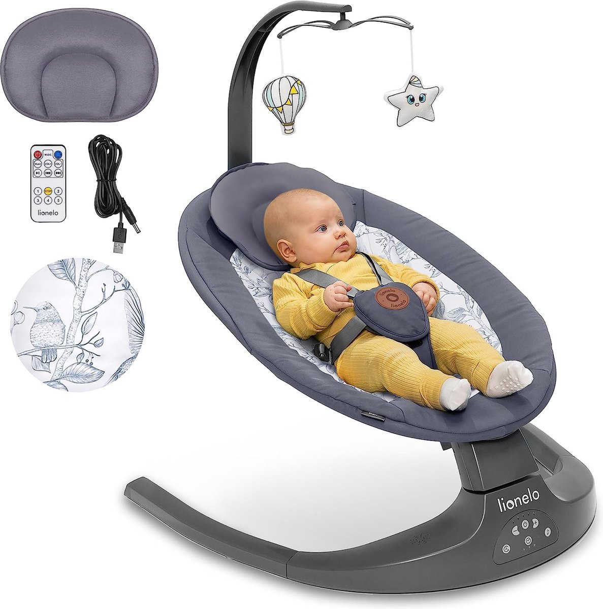  baby swing,  rocking chair,  grey,  fabric,  mobile toys