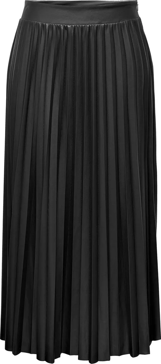rok, plissé, zwarte, polyester, lengte-midi
