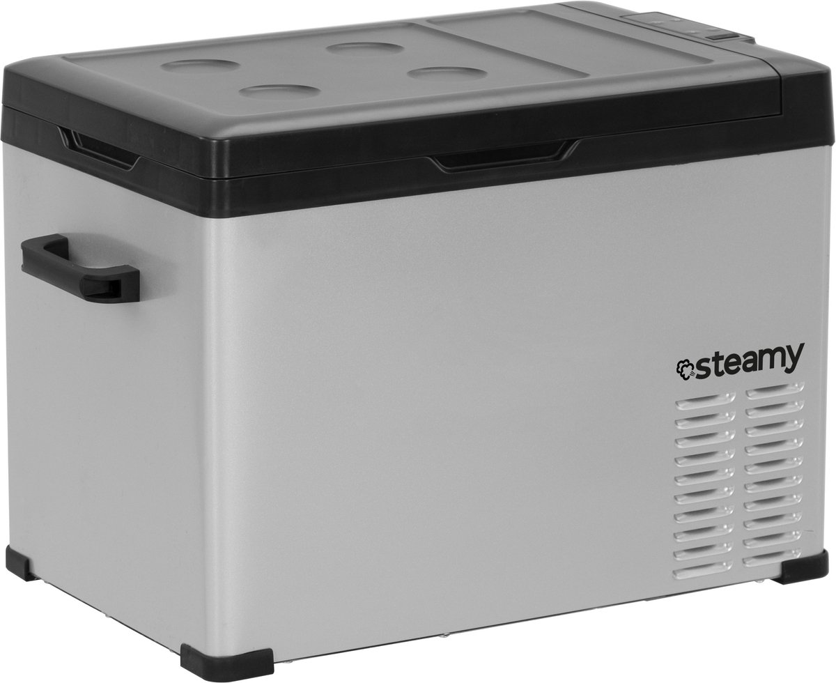 Steamy-E Single Zone Elektrische Compressor Koelbox - Single Zone - 36 liter - 12V en 230V - voor auto en camping - Zilver