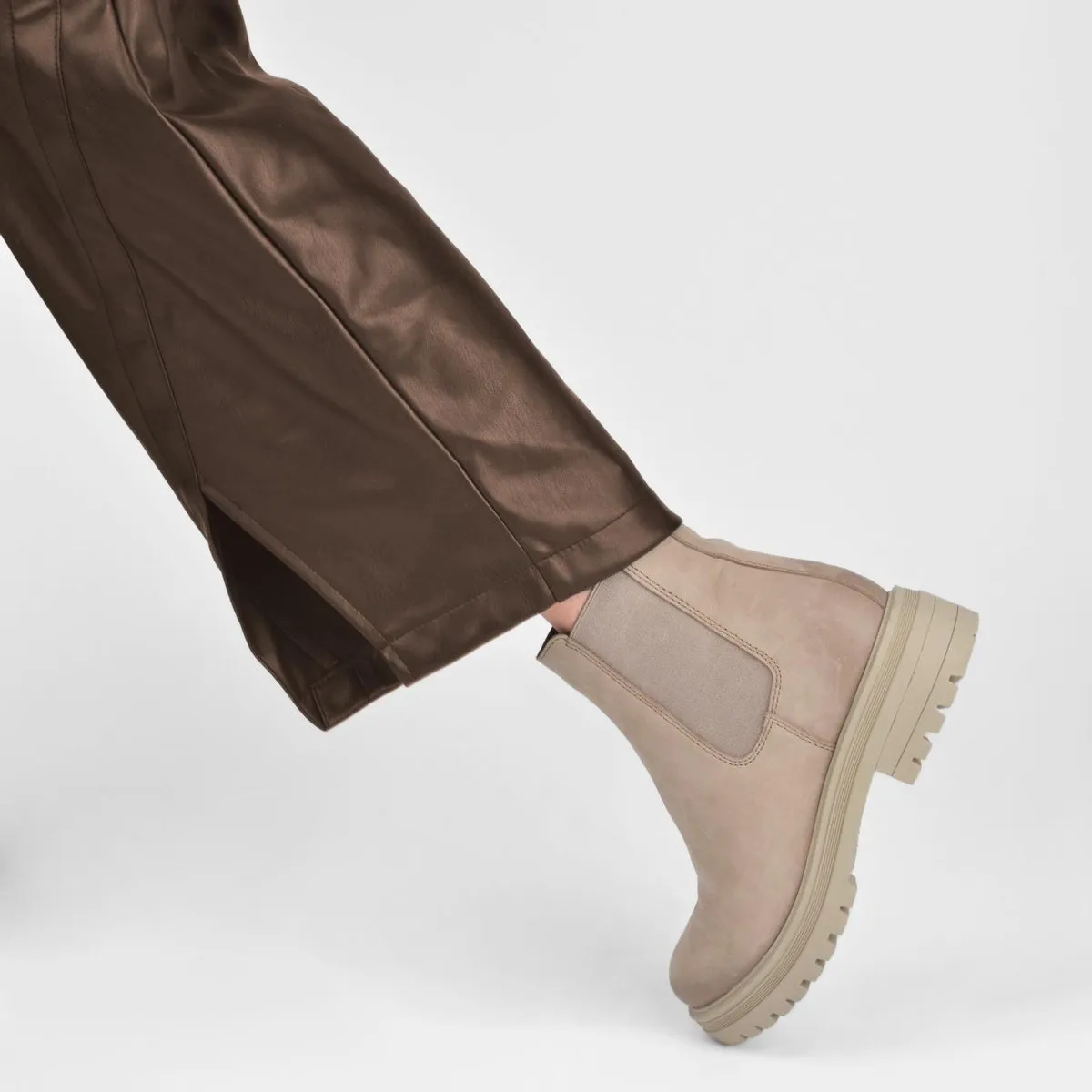 PS Poelman Mink Dames Nubuck Leren Chelsea Korte EnkelLaarzen - 38 - met Beige Zool en Elastiek