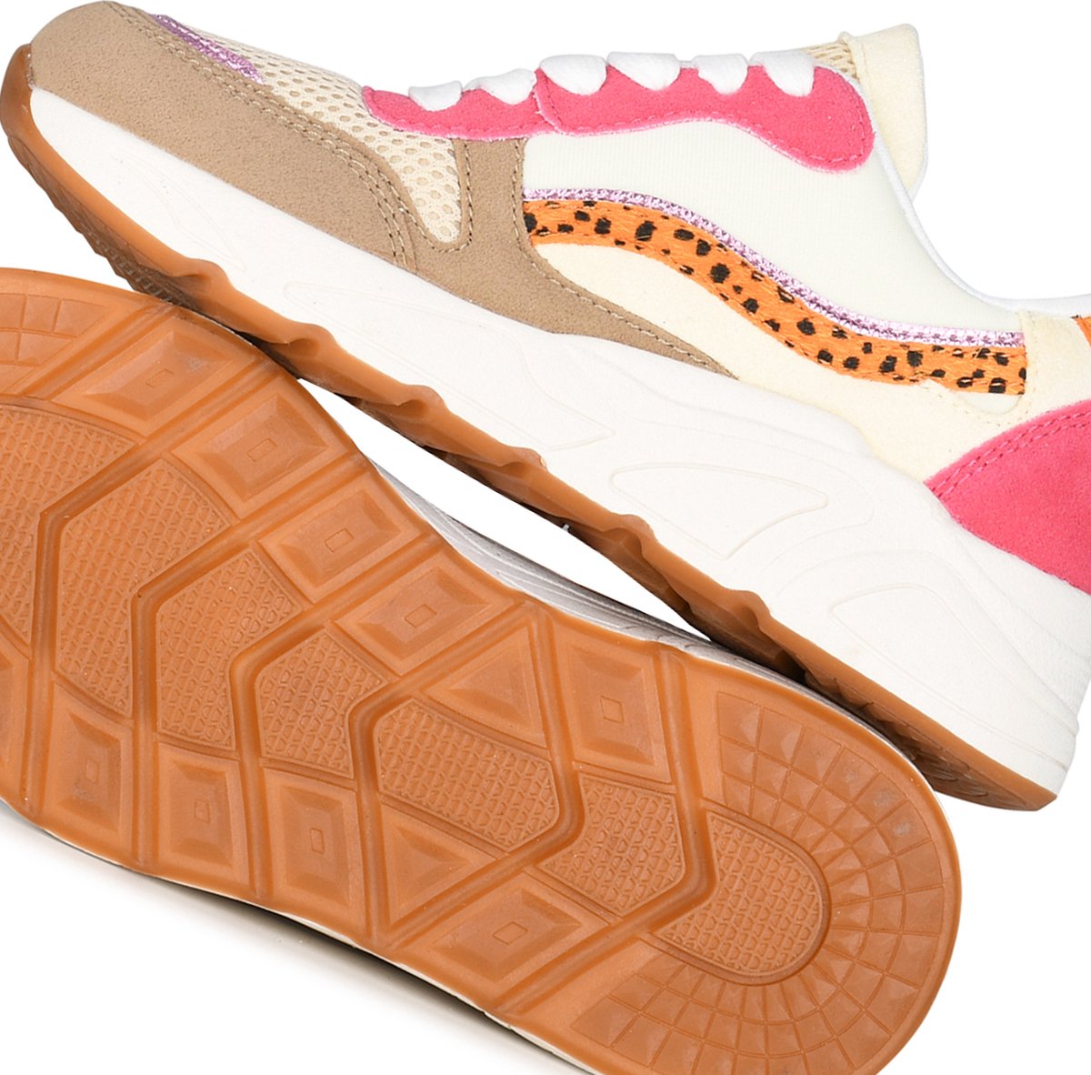 POSH by Poelman - maat 38- CAROCEL Dames Sneakers - Beige met combinatie