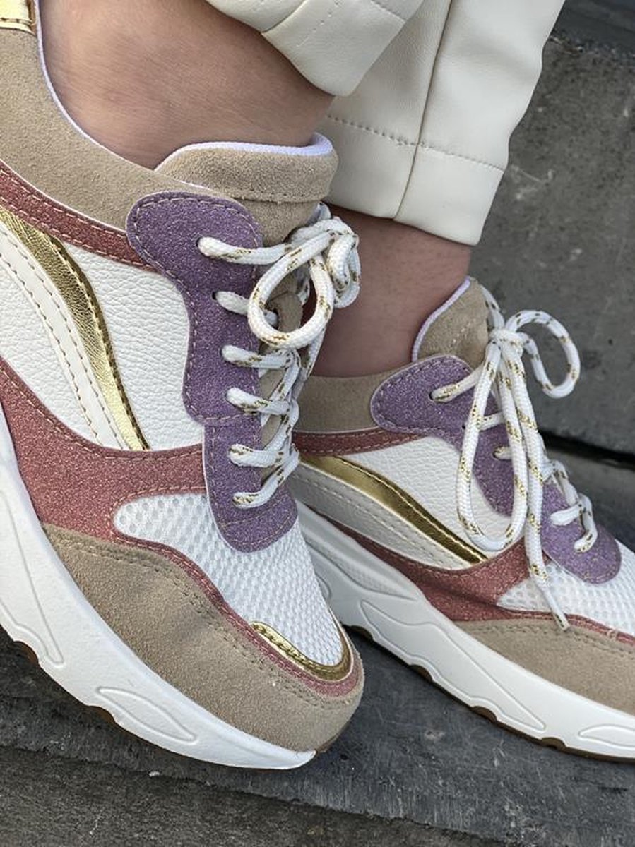 PS Poelman - maat 40- CAROCEL Dames Sneakers - Beige Multi