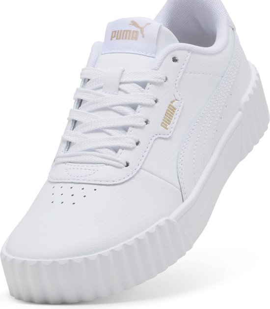 sneaker, wit, sportscho en, platform, veters
