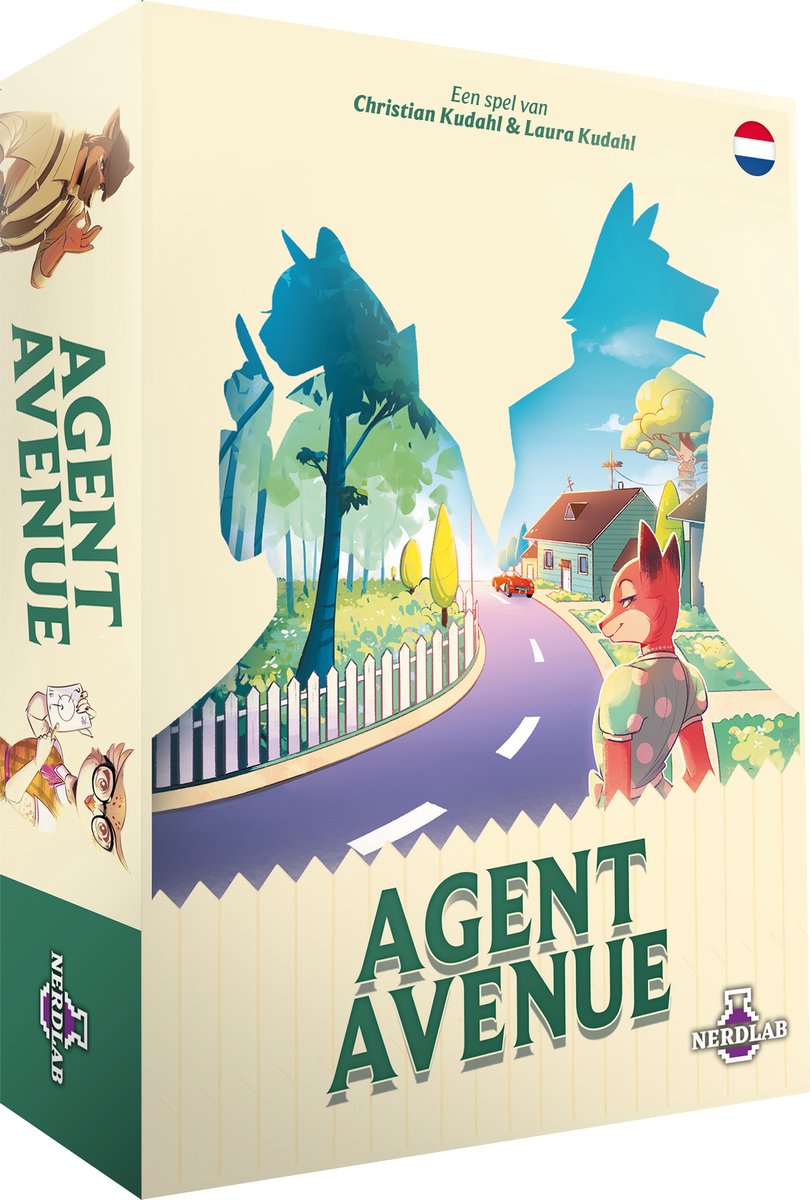 bordspel, agent avenue, familiespel, kartonnen doos, illustratie