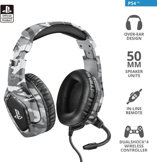 Trust GXT 488 Forze – Gaming Headset - Official Licensed - Geschikt voor PS4 & PS5 / Camo Grijs