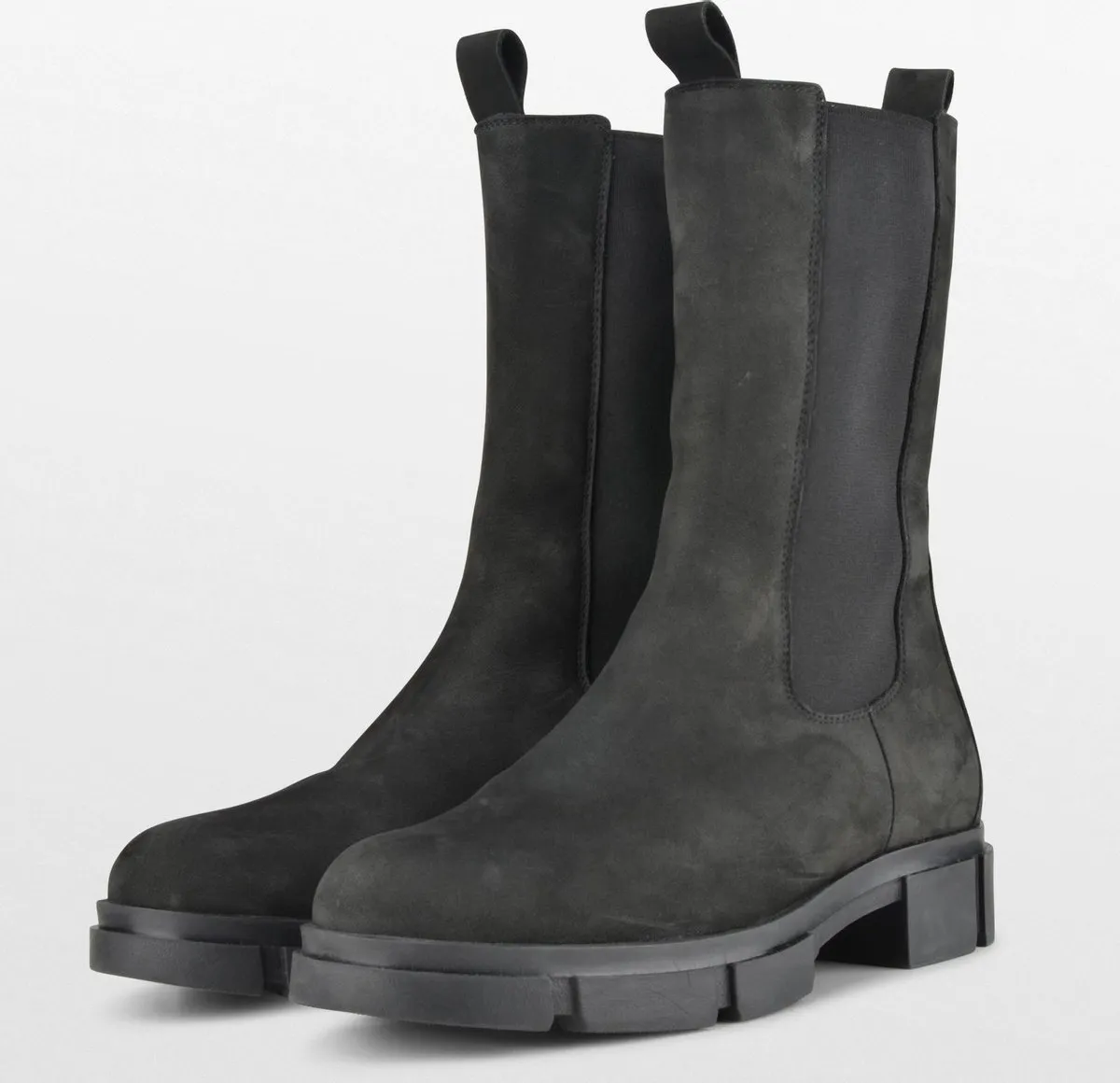 PS Poelman Lynn Dames Nubuck Leren Chelsea Enkellaarzen - 38 - met Elastiek - Zwart