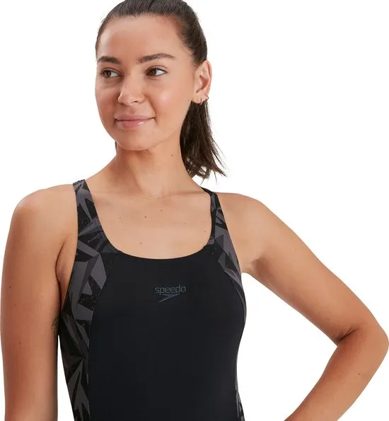Speedo - maat 40 - Hyperboom Splice Muscleback Dames - Zwart / Grijs