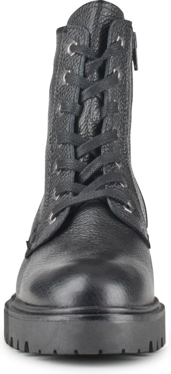 PS Poelman Leta Dames Leren Enkellaarzen - 38 - met Veters en Rits - Zwart Tumble Print