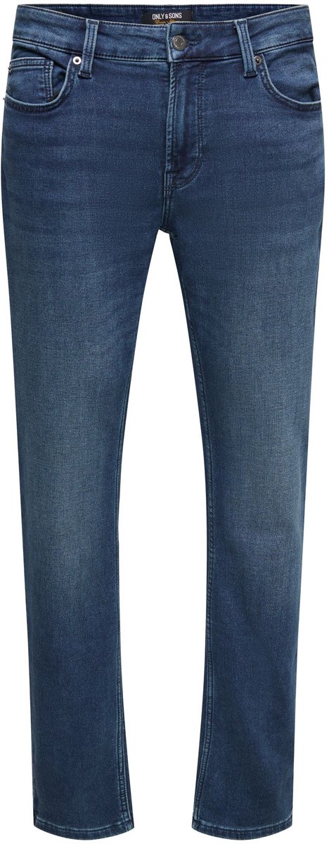 jeans, denim, straight leg, mid blue, five-pocket