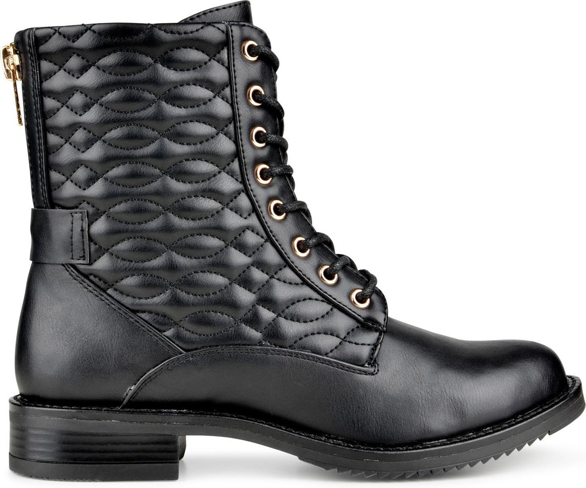 boot, een leren boot, gequiltte stof, combat boot, zwart
