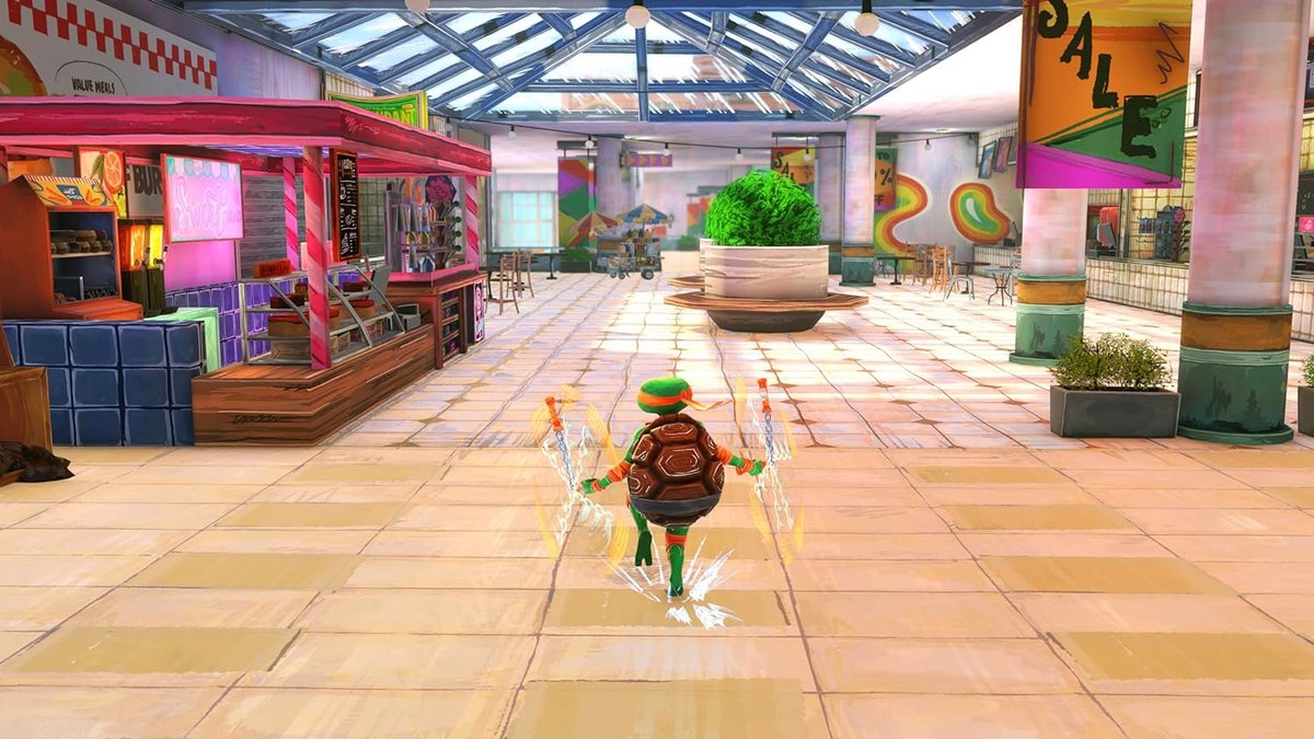 turtle, backpack, groen, oranje, winkelcentrum