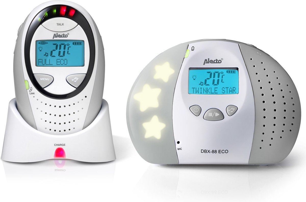 Alecto DBX-88GS - Full Eco DECT babyfoon met display - Wit/Grijs