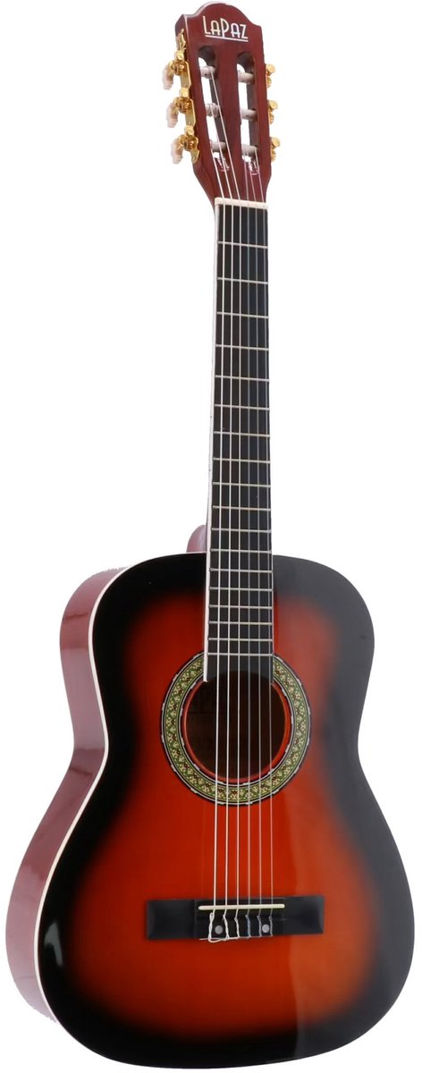 akoestische gitaar, sunburst, 6-snarig, houten body, klankgat met rosette