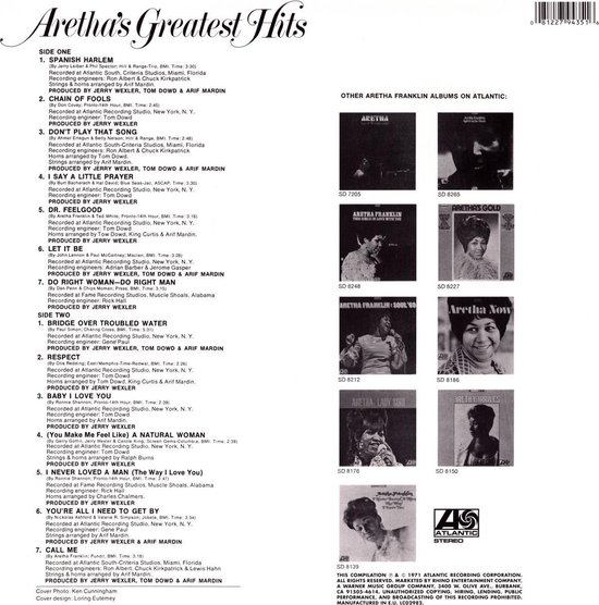 Aretha Franklin - Aretha's Greatest Hits (LP)