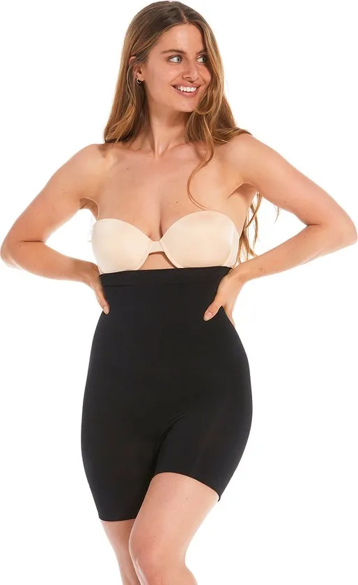 shapewear, bustier, high-waist, shorts, beige strapless bra