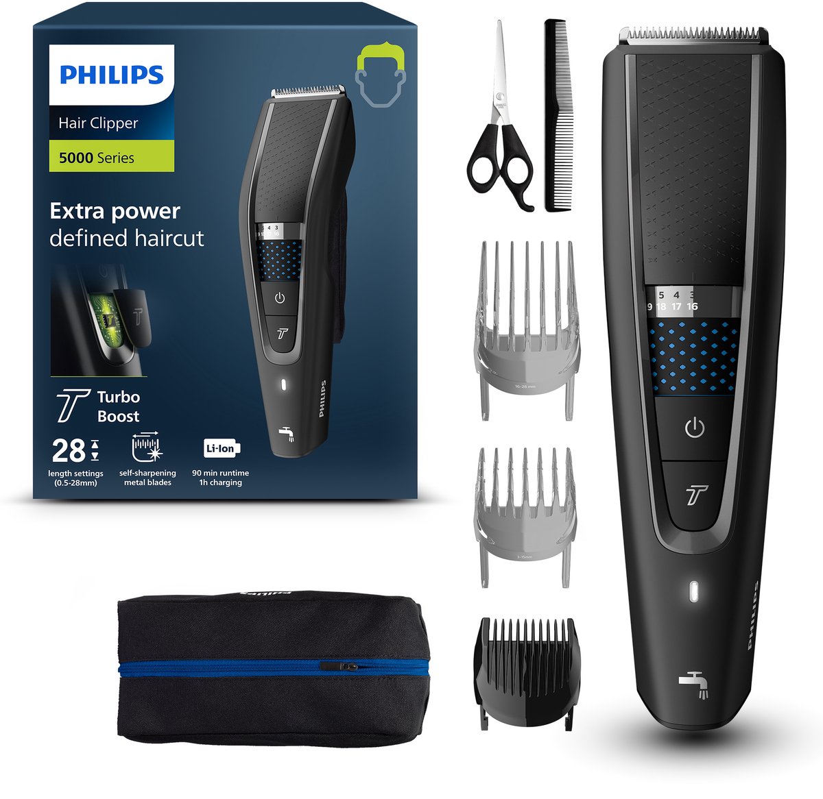 Haarschneider, Elektrisch, Kammaufsätze, Schwarze Farbe, Akkubetrieben