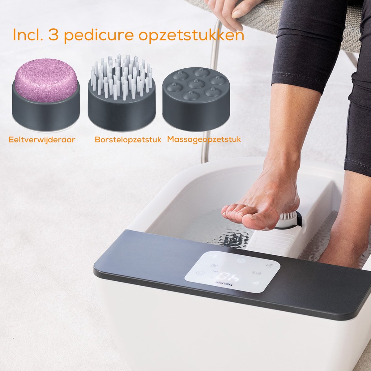 Beurer FB 60 Elektrisch voetenbad - Voetmassage - Trillings-en bubbelmassage - 3 Massage programma's - Verwarming - Voetreflex rollers - 3 Pedicure opzetstukken - Timer