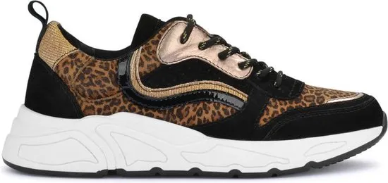 PS Poelman Dames Sneakers Suède  - 40 - met Luipaard Print en Metallic