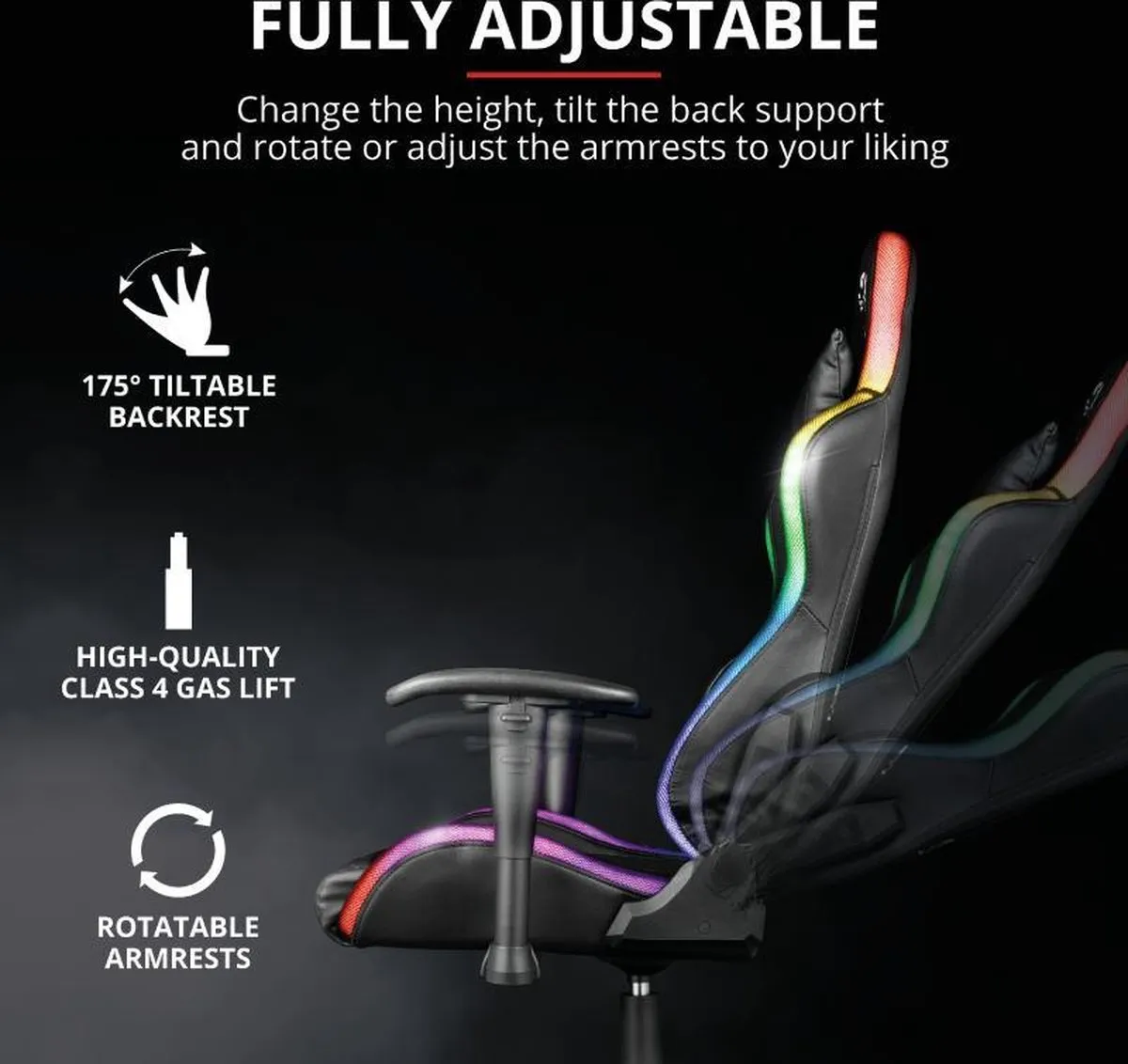 Trust GXT 716 Rizza - Gaming stoel met RGB verlichting - Zwart