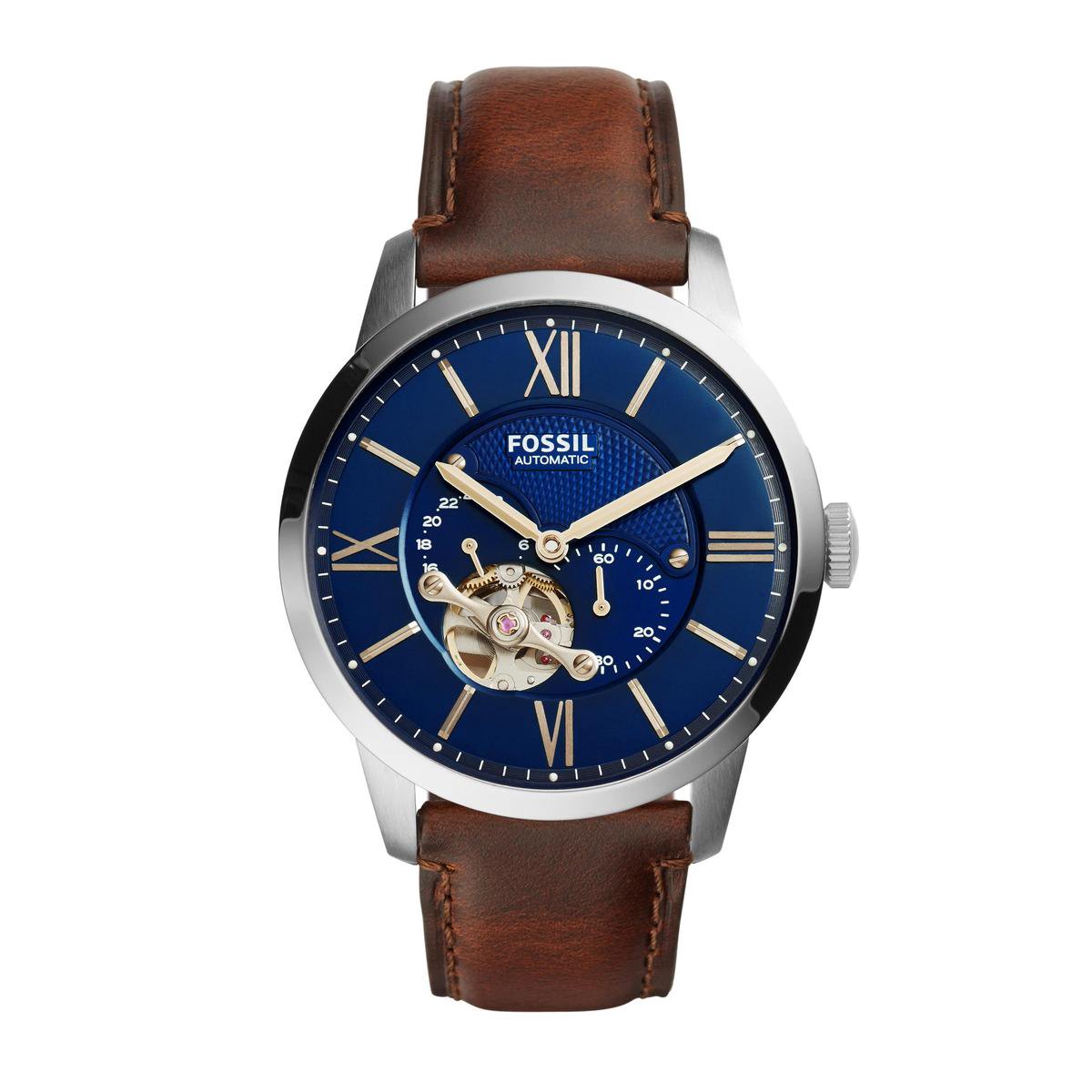 horloge, polshorloge, blauw dial, lederen band, open hart