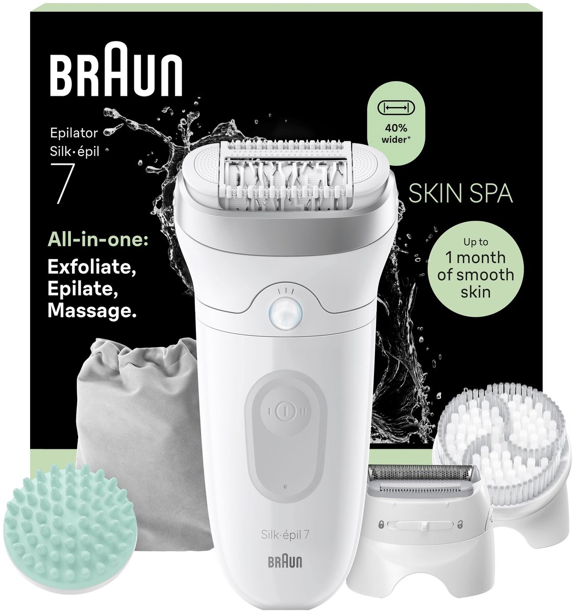 Braun Silk·épil 7 SkinSpa 7-081 - Wet & Dry Epilator - Langdurig Gladde Huid - Brede Kop - Massagepad, Ladyshave Scheerkop en Trimmerkam
