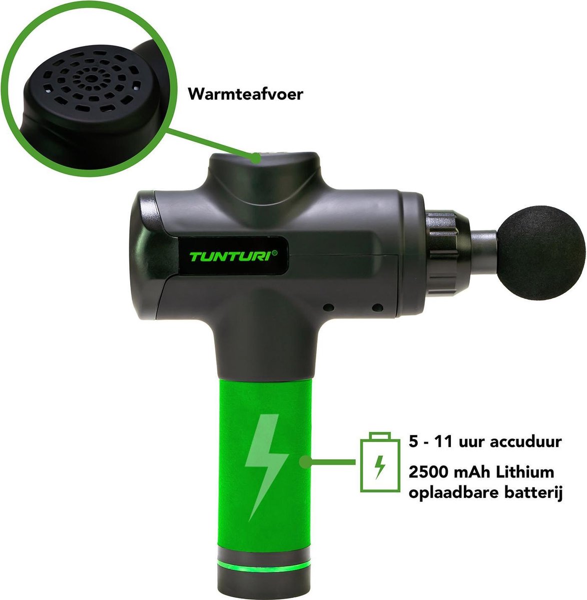 Tunturi Massage Gun - Oplaadbaar - Incl. 4 opzetstukken en koffer