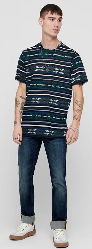 Only & Sons Ketu Heren T-shirt - Blauw - Maat L