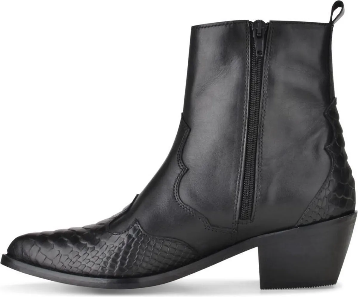 PS Poelman Leren Chelsea Enkellaarzen - mt 37 - met Western Snake Print Details - Tartor - Zwart - D