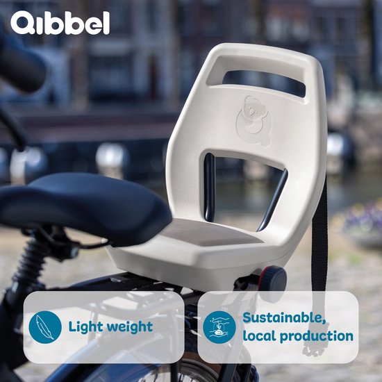 Qibbel Junior 6+ Fietsstoeltje Achter Bagagedrager bevestiging - QuickConnect - Fietszitje – Pebble Grey - inclusief voetbeschermingsplaten en voetsteunen