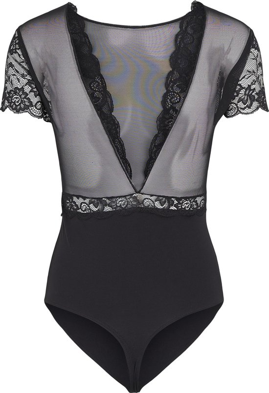 Pieces - Maat M - kanten body - Sicca Bodystocking - Zwart