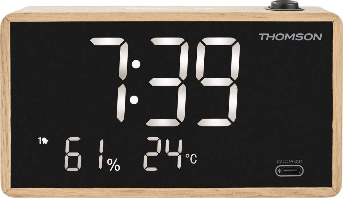 digital klok, led klok, temperatuur, luchtvochtigheid, USB-C poort