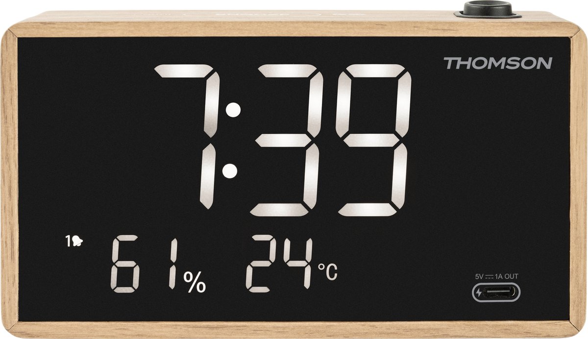 digital klok, led klok, temperatuur, luchtvochtigheid, USB-C poort