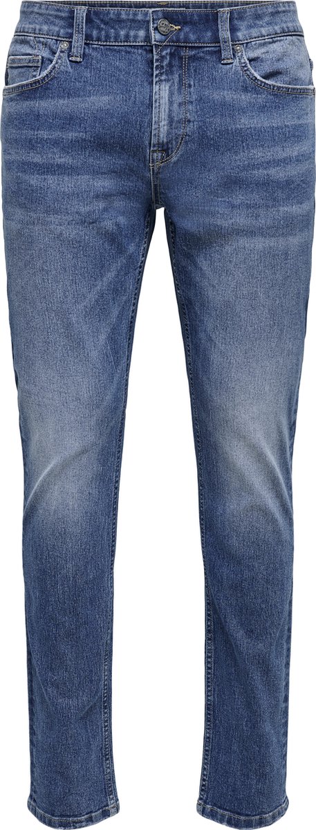 jeans, denim, straight leg, mid blue, five-pocket