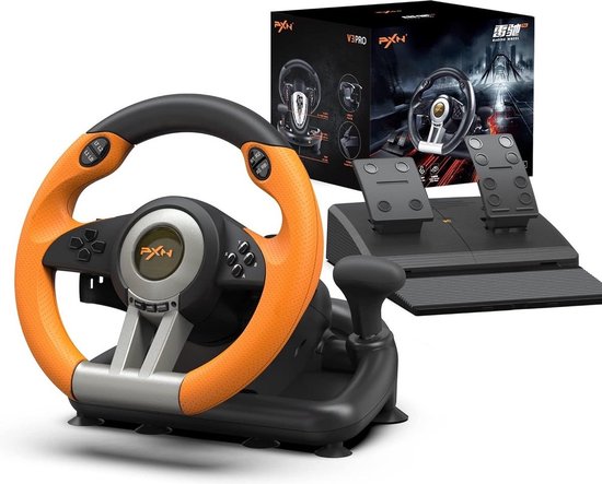 PXN - V3 Pro - Race Stuur met Pedalen & Flippers - Game Stuur - Geschikt voor PS4 - Xbox One - PC -
