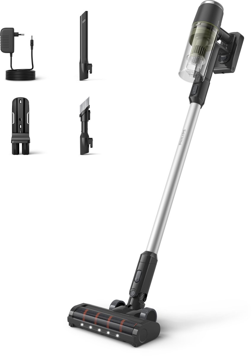 Philips Steelstofzuiger Met - Draadloos - Zuigmond met LED verlichting - Zonder Zak