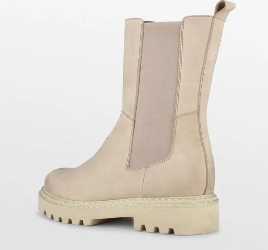 PS Poelman Saturno - Maat 37 - Dames Leren Chelsea Enkellaarzen met Elastiek en Ritssluiting - Beige