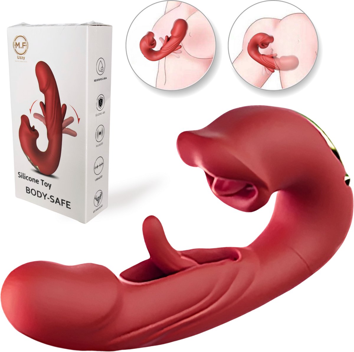 silicone toy, body-safe, rode kleur, dubbel-eindig, dildo