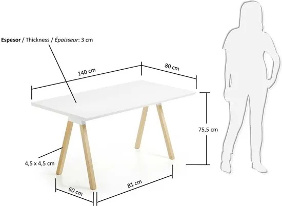 Kave Home Stick - Eetkamertafel - Wit - 180 x 90 cm