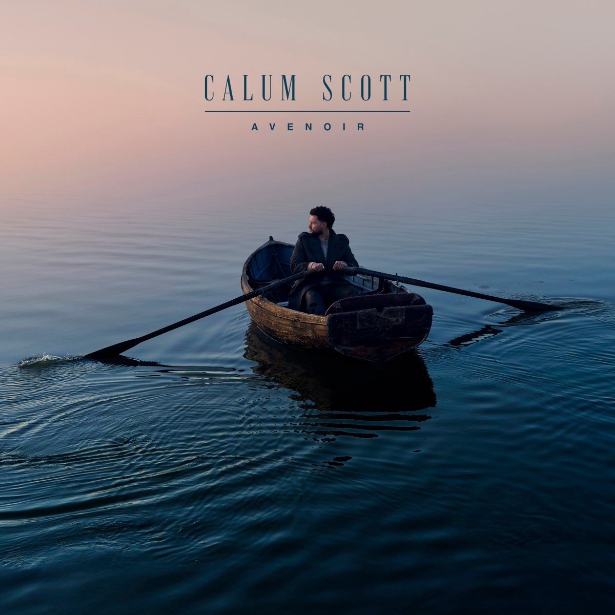 man in boat, rowboat, ocean, calm water, sunset