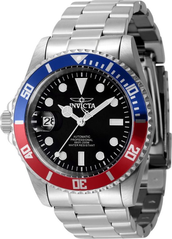 horloge, polshorloge, stalen riem, zwart wijzerplaat, rotating bezel