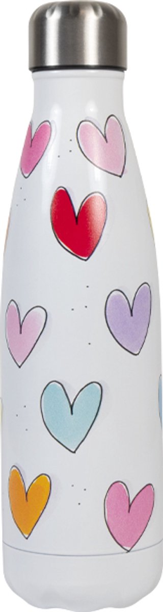 fles, waterfles, herbruikbaar, hartjes, kleurige motieven